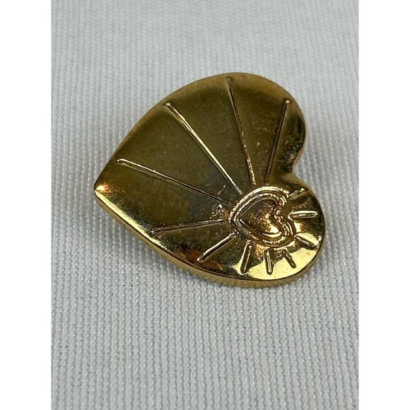 90s Heart Shaped GoldTone Pin Brooch Sunburst By The Variety Club - Picture 6 of 8
